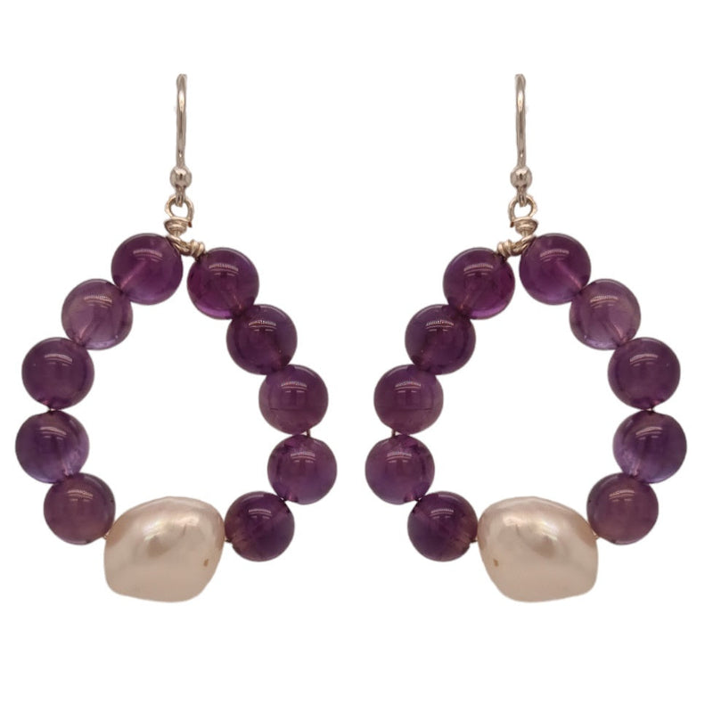 Nina Amethyst & Freshwater Pearl drop Earrings