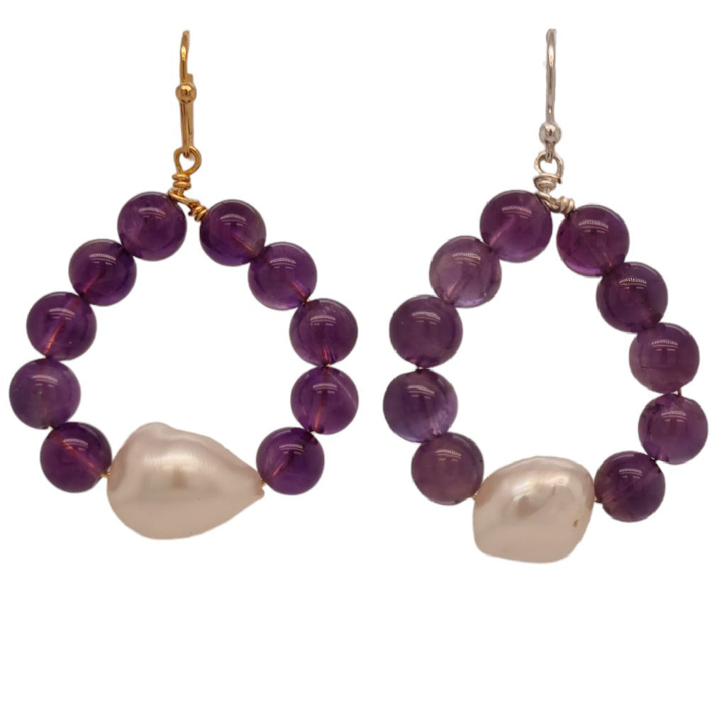 Nina Amethyst & Freshwater Pearl Hoop Earrings