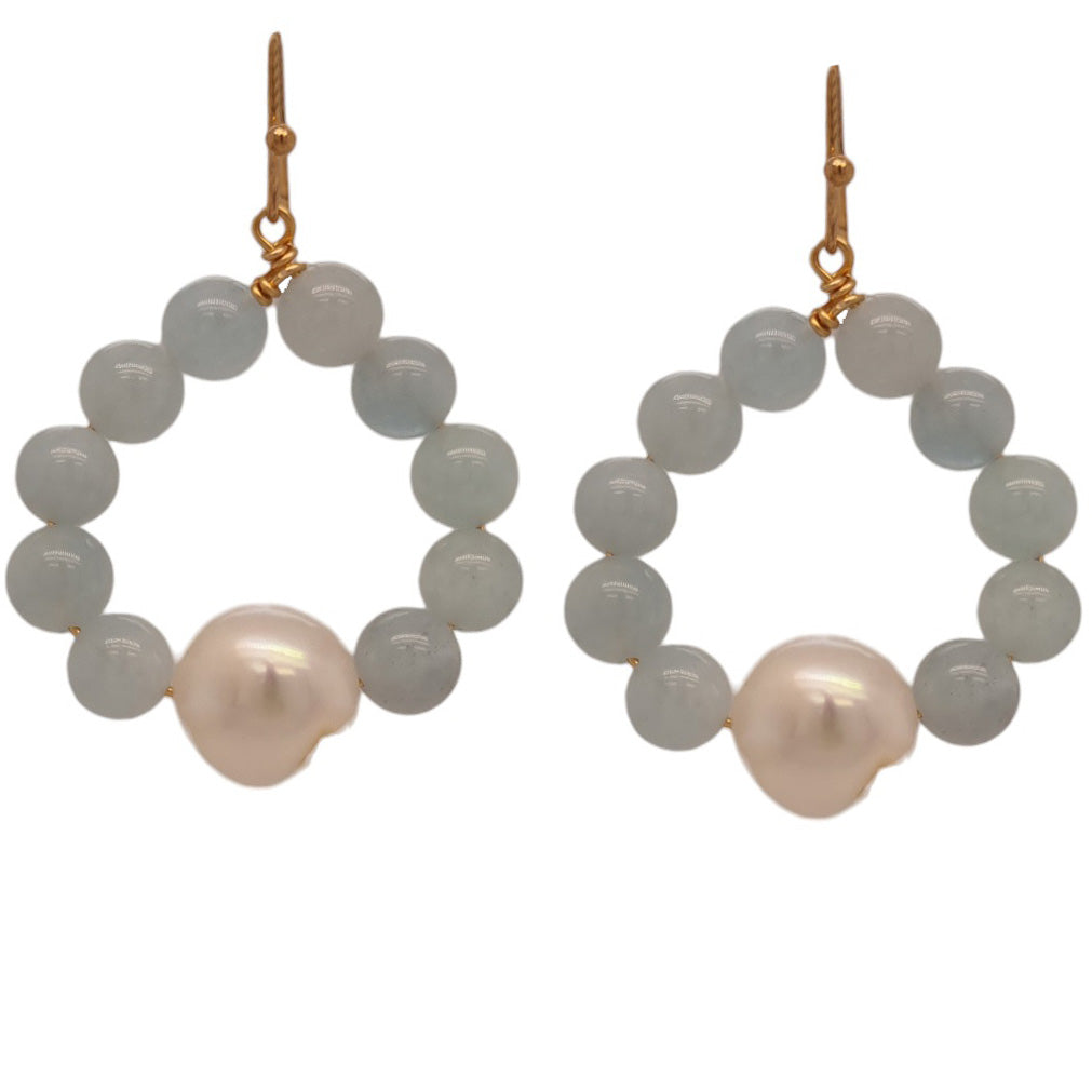 Nina Aquamarine & Freshwater Pearl Hoop Earrings