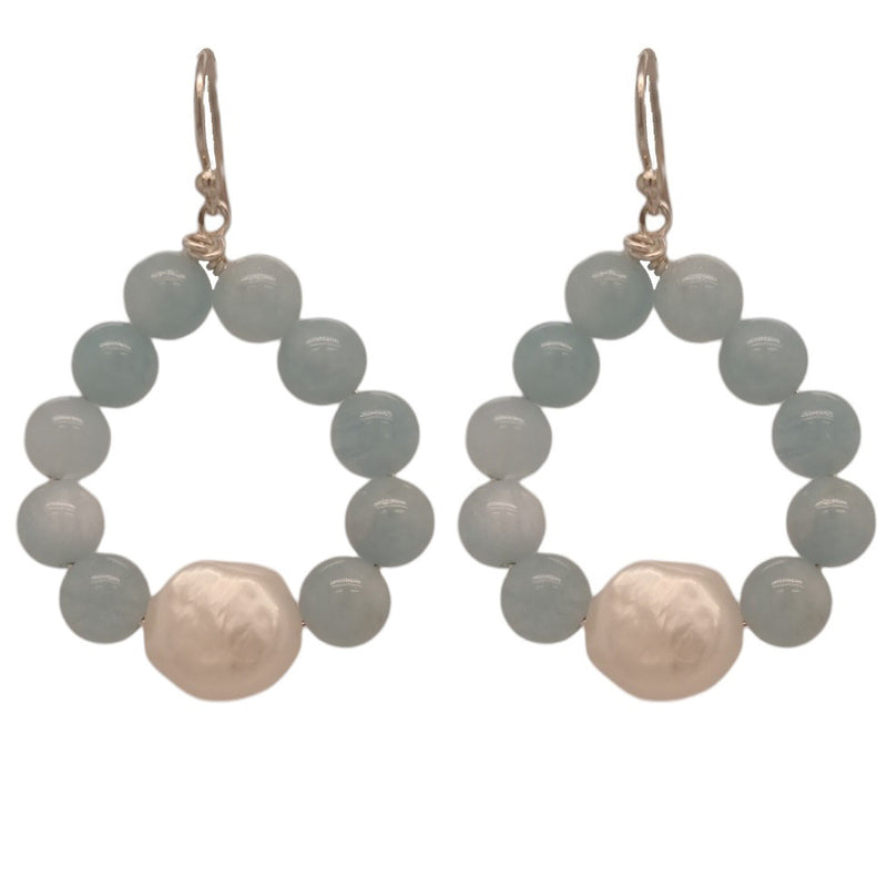 Nina Aquamarine & Freshwater Pearl Hoop Earrings