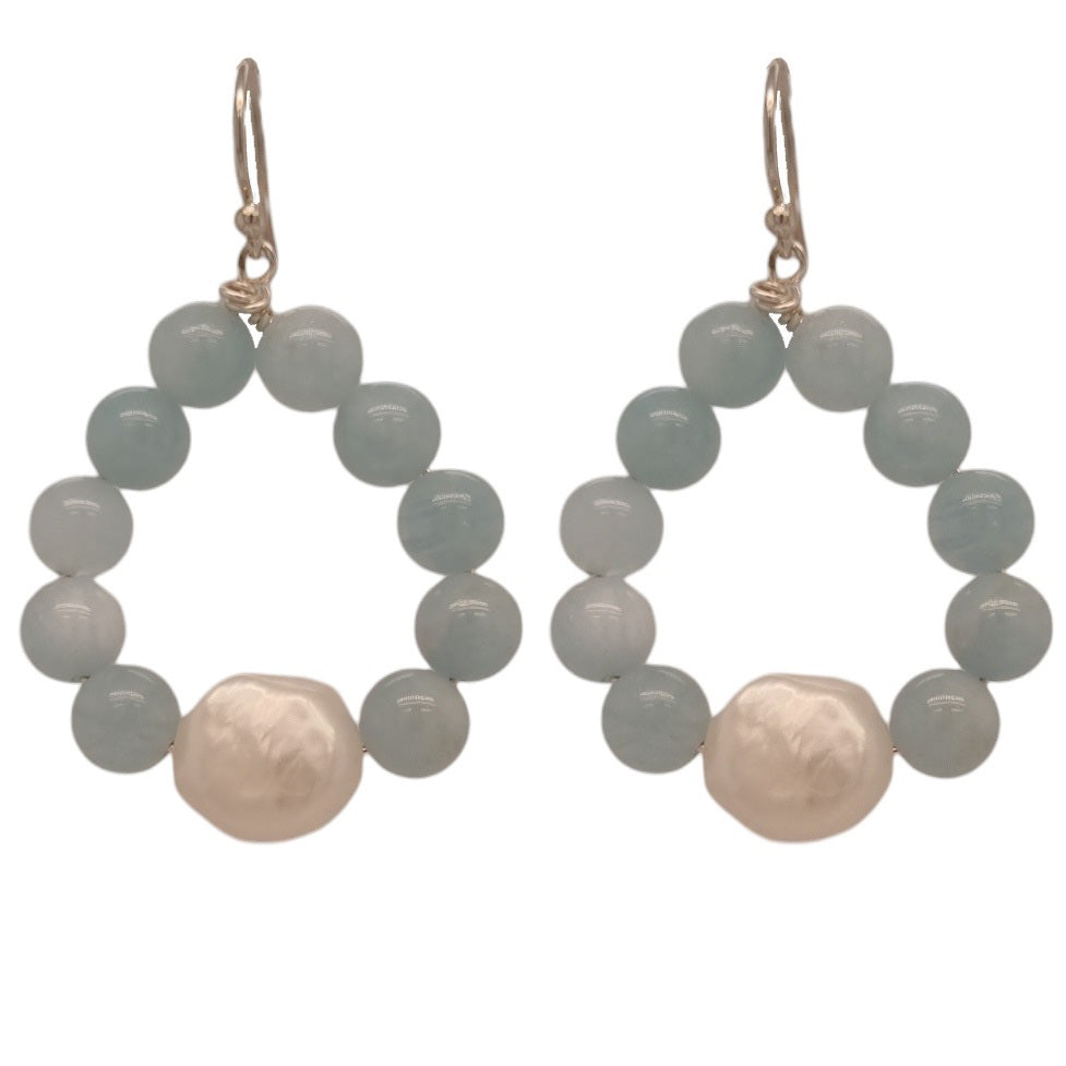 Nina Aquamarine & Freshwater Pearl drop Earrings