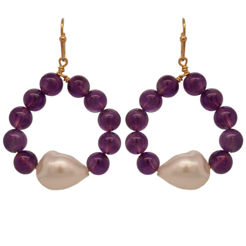 Nina Amethyst & Freshwater Pearl drop Earrings