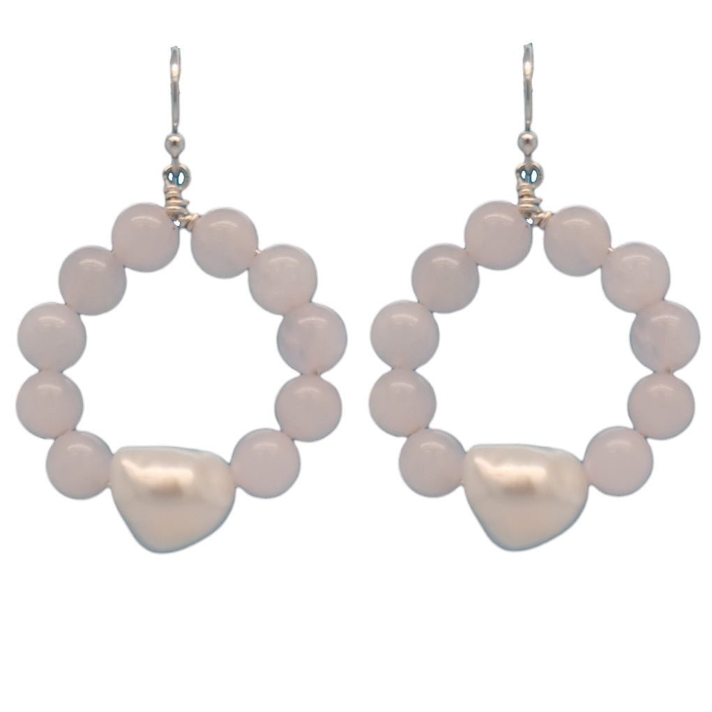 Nina Rose Quartz & Freshwater Pearl Hoop Earrings