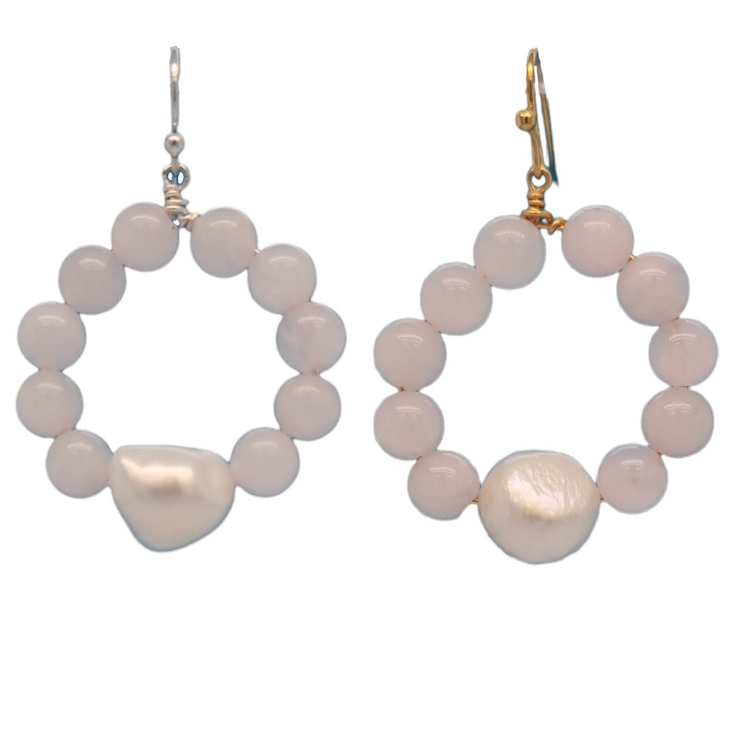 Nina Rose Quartz & Freshwater Pearl Hoop Earrings