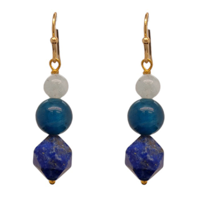 Azure Aquamarine, Apatite and Lapis Drop Earrings