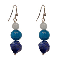 Azure Aquamarine, Apatite and Lapis Drop Earrings