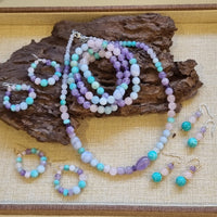 Acqua Amazonite, Rose Quartz and Amethyst Earrings bracelet and necklace
