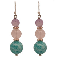 Acqua Amazonite, Rose Quartz and Amethyst Earrings