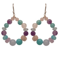 Acqua Aquamarine, Amazonite, Rose Quartz Amethyst Hoop Earrings
