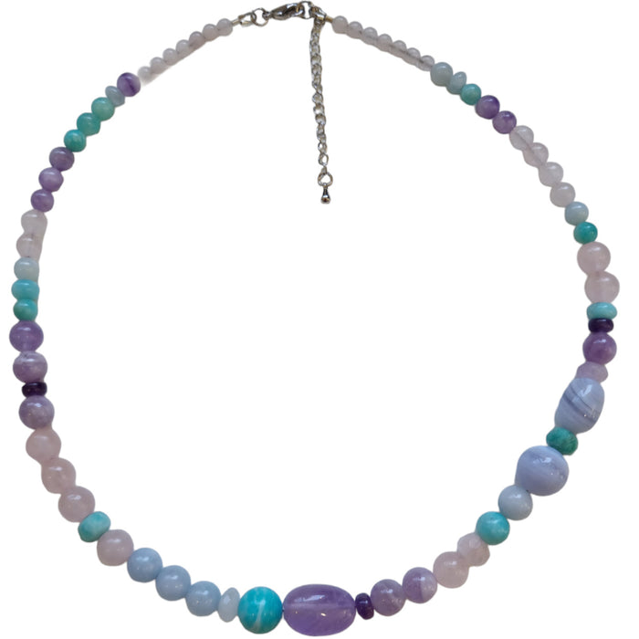 Acqua Aquamarine, Amazonite, Rose Quartz Amethyst Necklace