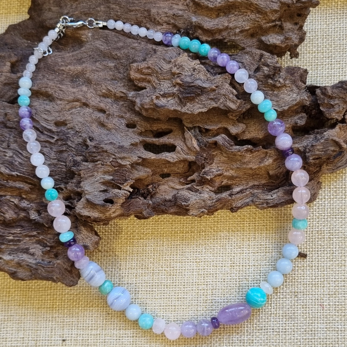 Acqua Aquamarine, Amazonite, Rose Quartz Amethyst Necklace
