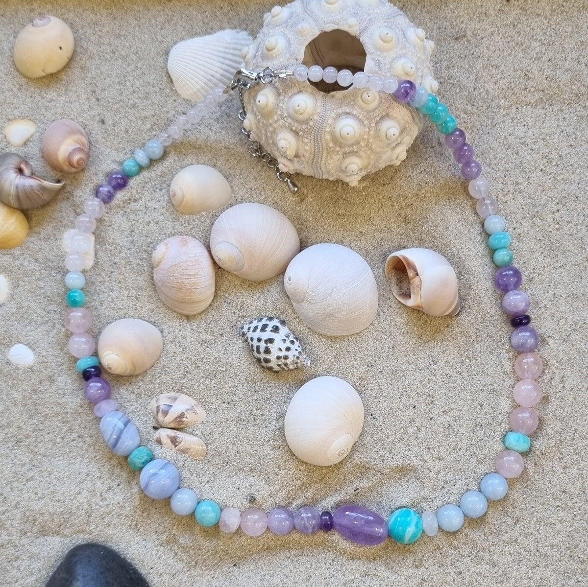Acqua Aquamarine, Amazonite, Rose Quartz Amethyst Necklace