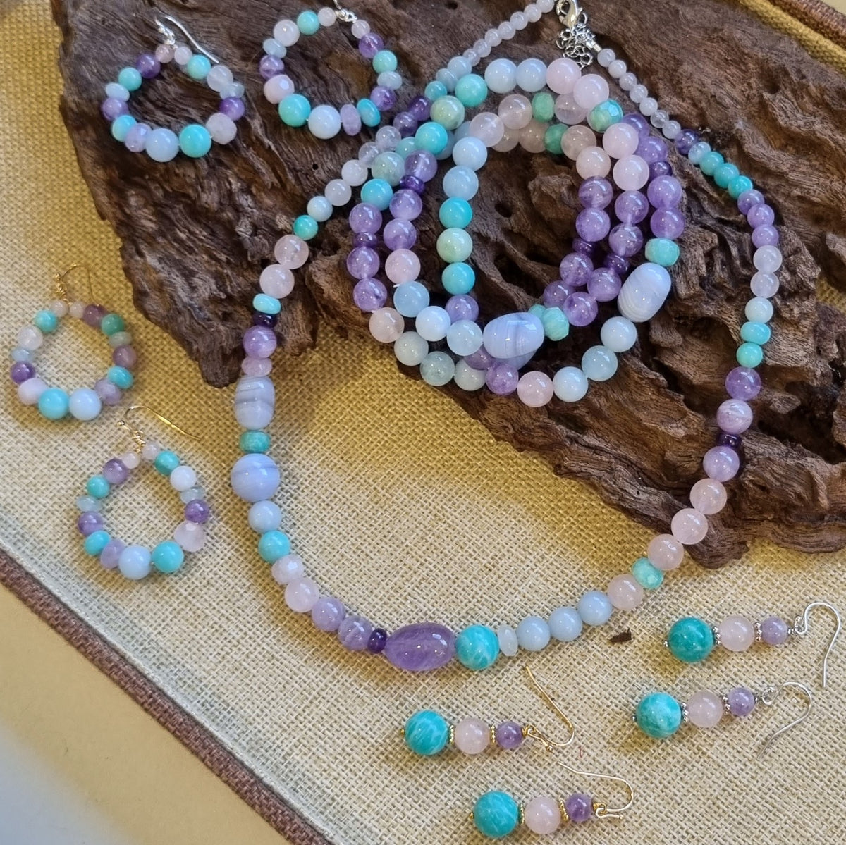 Acqua Aquamarine, Amazonite, Rose Quartz Amethyst Necklace