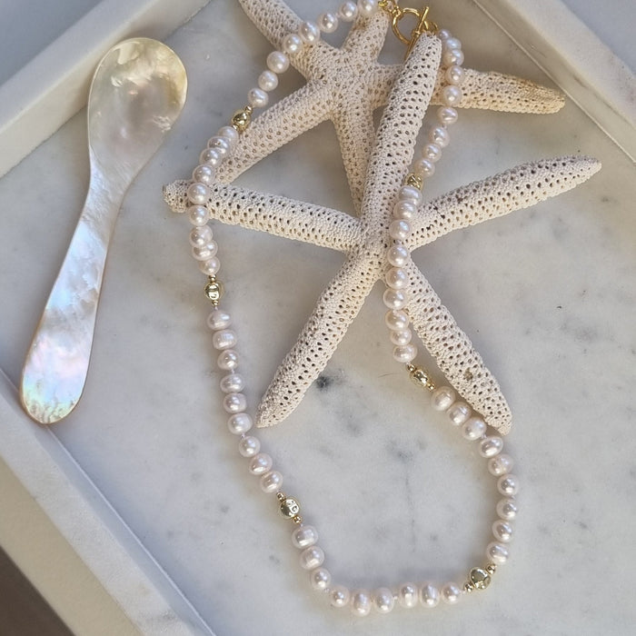 Adorn Freshwater Pearl necklace with gold beads