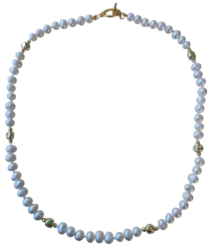 Adorn Freshwater Pearl necklace with gold beads