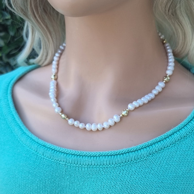 Adorn Freshwater Pearl necklace with gold beads