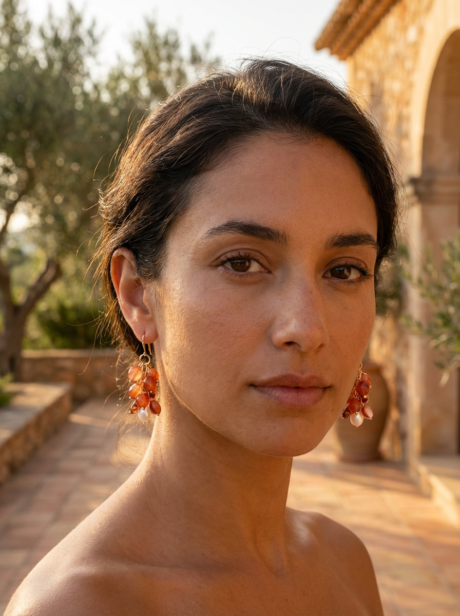 Alighieri Freshwater Pearl Gemstone Earrings - Carnelian