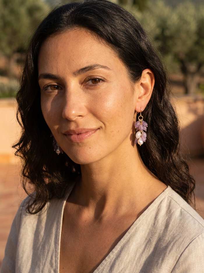 Alighieri Freshwater Pearl Gemstone Earrings - Amethyst