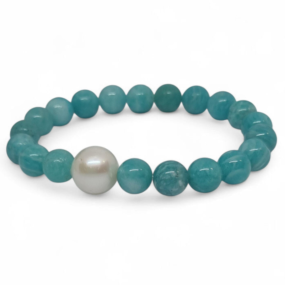 Amazonite and Freshwater Pearl Elastic Bracelet