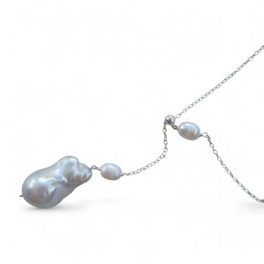 Amis Baroque Freshwater Pearl Slider Drop Necklace - Pearl