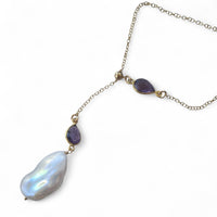 Amis Baroque Freshwater Pearl Slider Drop Necklace Amethyst