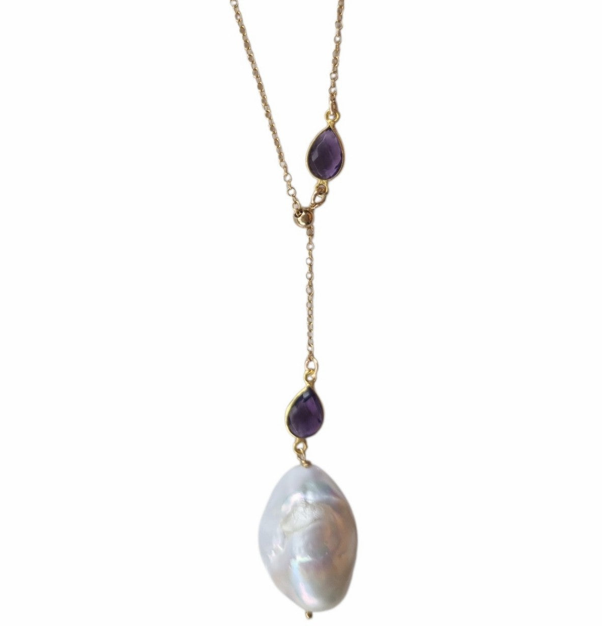 Amis Baroque Freshwater Pearl Slider Drop Necklace Amethyst