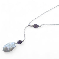 Amis Baroque Freshwater Pearl Slider Drop Necklace Amethyst