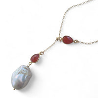 Amis Baroque Freshwater Pearl Slider Drop Necklace Carnelian