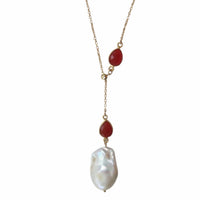 Amis Baroque Freshwater Pearl Slider Drop Necklace Carnelian