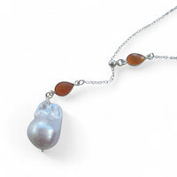 Amis Baroque Freshwater Pearl Slider Drop Necklace Carnelian