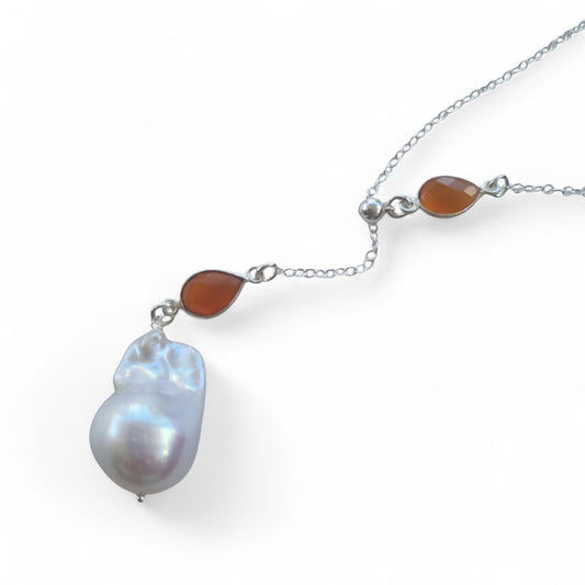 Amis Baroque Freshwater Pearl Slider Drop Necklace Carnelian