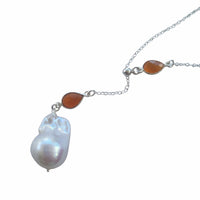 Amis Baroque Freshwater Pearl Slider Drop Necklace Carnelian