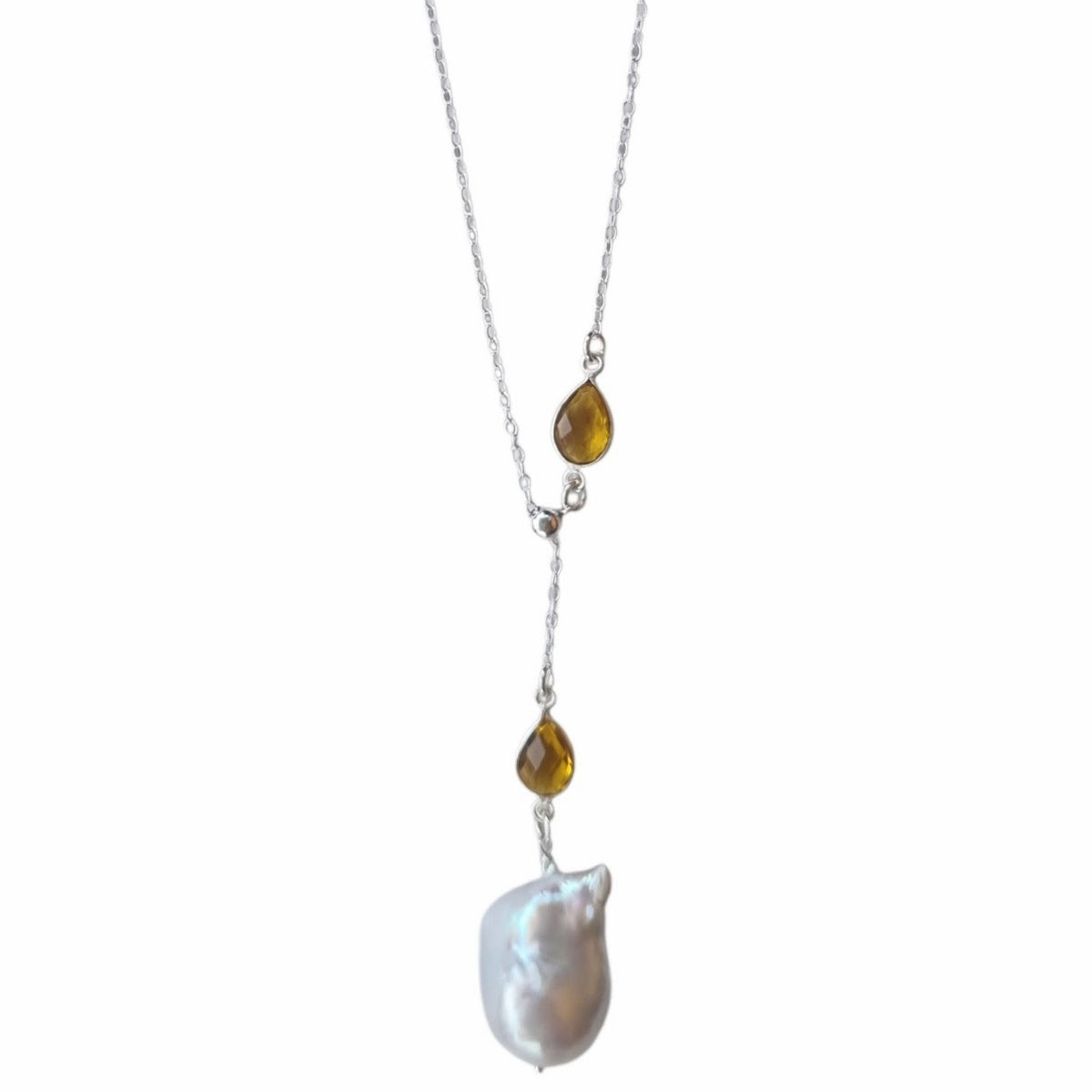 Amis Baroque Freshwater Pearl Slider Drop Necklace Citrine