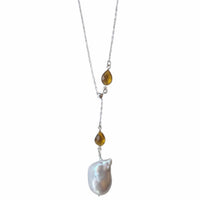 Amis Baroque Freshwater Pearl Slider Drop Necklace Citrine