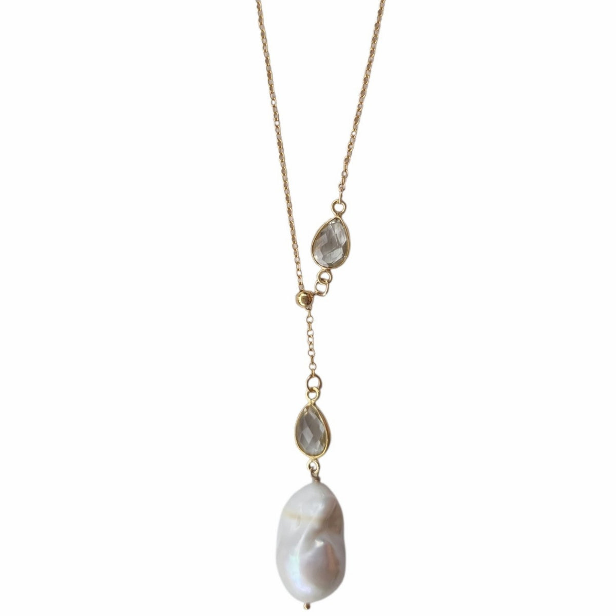 Amis Baroque Freshwater Pearl Slider Drop Necklace Green Amethyst