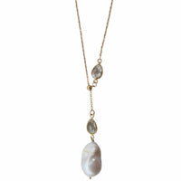 Amis Baroque Freshwater Pearl Slider Drop Necklace Green Amethyst