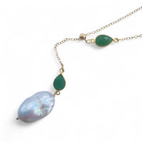 Amis Baroque Freshwater Pearl Slider Drop Necklace Green Onyx