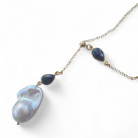 Amis Baroque Freshwater Pearl Slider Drop Necklace Lapis Lazuli