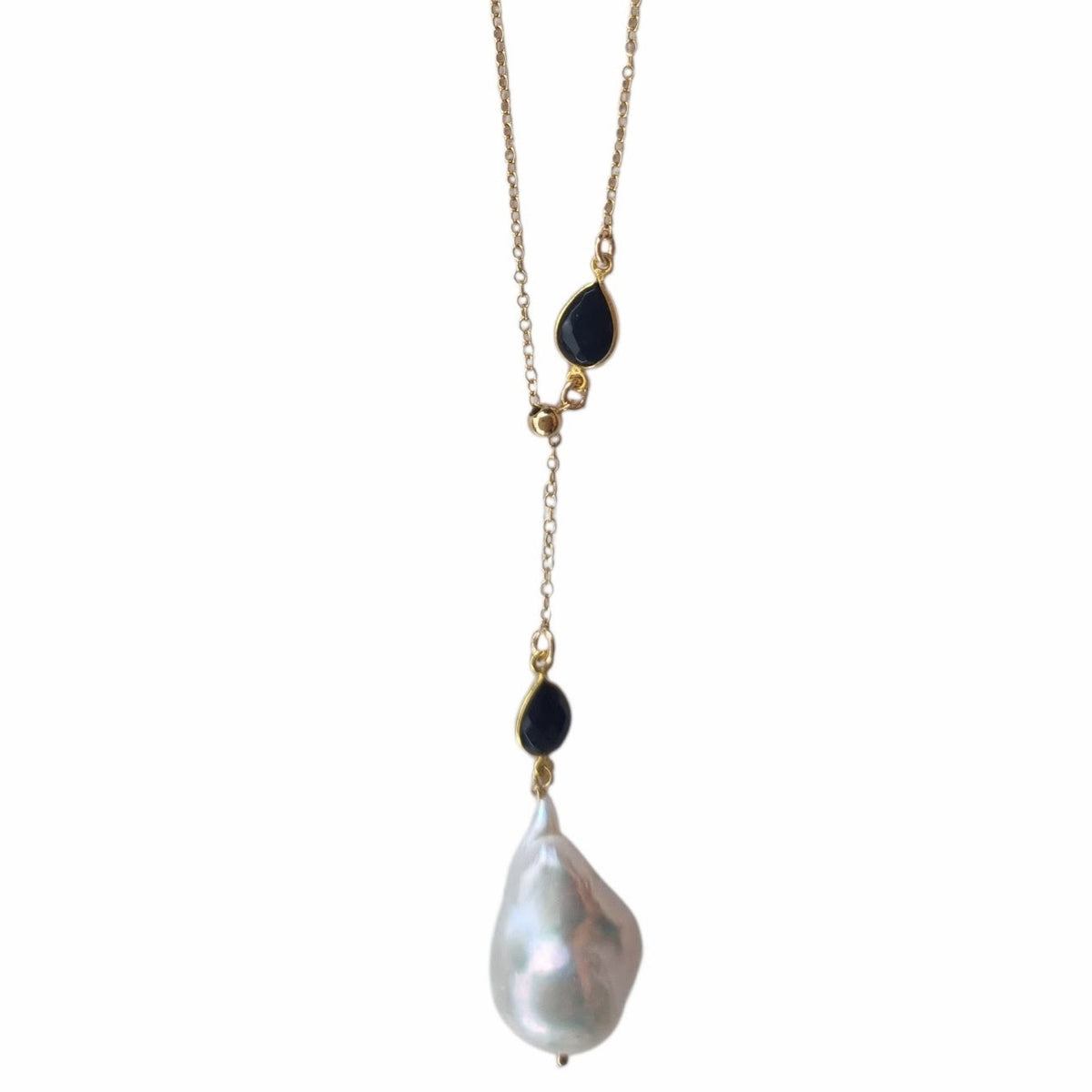 Amis Baroque Freshwater Pearl Slider Drop Necklace Onyx