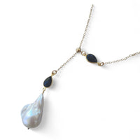 Amis Baroque Freshwater Pearl Slider Drop Necklace Onyx