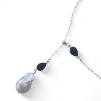 Amis Baroque Freshwater Pearl Slider Drop Necklace Onyx