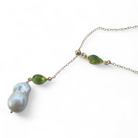 Amis Baroque Freshwater Pearl Slider Drop Necklace Peridot