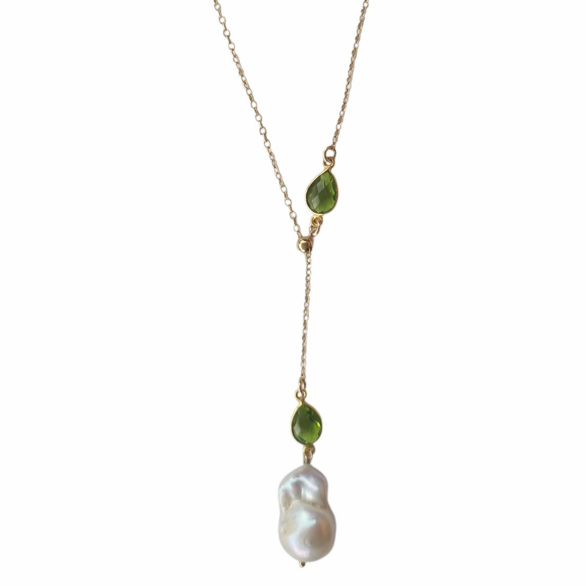 Amis Baroque Freshwater Pearl Slider Drop Necklace Peridot