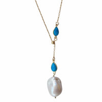 Amis Baroque Freshwater Pearl Slider Drop Necklace Turquoise