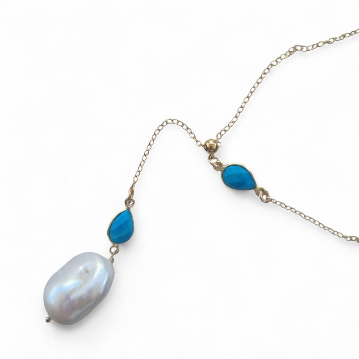 Amis Baroque Freshwater Pearl Slider Drop Necklace Turquoise