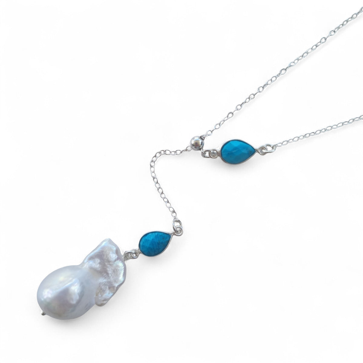 Amis Baroque Freshwater Pearl Slider Drop Necklace Turquoise