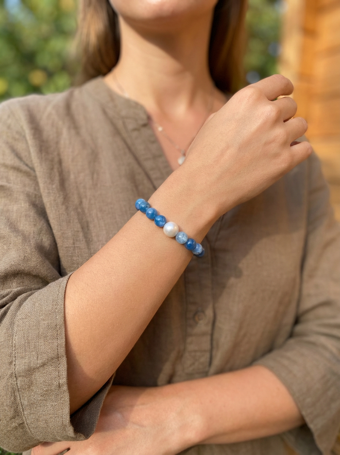 Apatite and Freshwater Pearl Elastic Bracelet