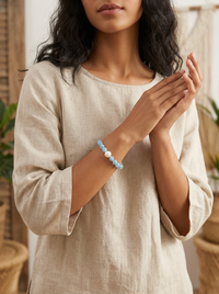Aquamarine and Freshwater Pearl Elastic Bracelet