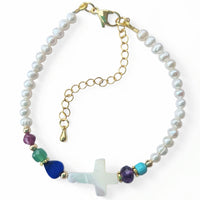Astley Bracelet Pearl, Turquoise, Amethyst, MOP Cross, Lapis Green Onyx and Ruby