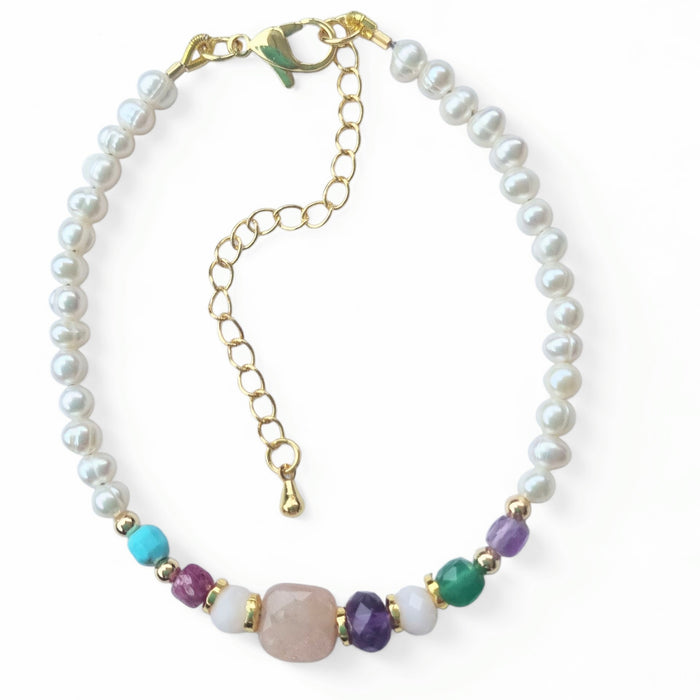 Astley Bracelet Pearl, Turquoise, Ruby, Peach Moonstone, Amethyst, Pink Opal, Green Onyx